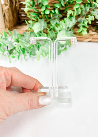 14K Gold Dipped Square Crystal Earrings