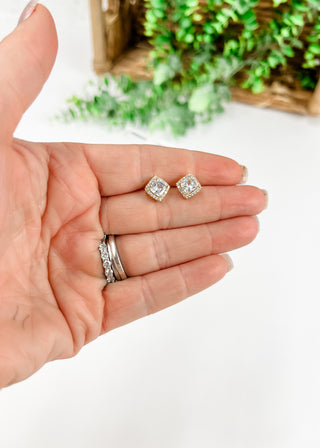 14K Gold Dipped Square Crystal Earrings