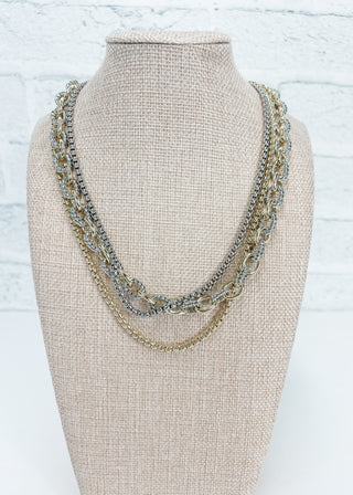 14K Gold Plated Mixed Metal Layered Chain Necklace