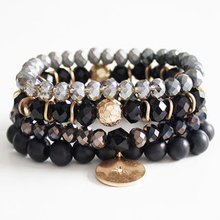 Crystal Wood Bead Stretch Bracelet Set