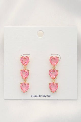 Crystal Triple Heart Dangle Earrings