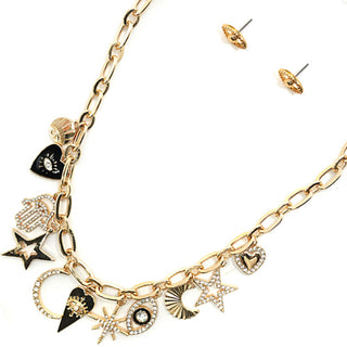 Celestial Multi Charm Link Necklace & Earring Set