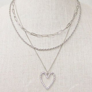 3-Layered Metal Chain Heart Pendant Necklace