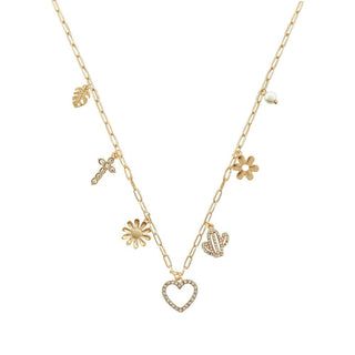 Leaf Cross Flower Cactus Pearl Charm Heart Pendant Necklace