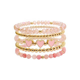 Glass Heart Stack Bracelet Set