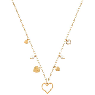 Heart Pearl Bead Charm Necklace