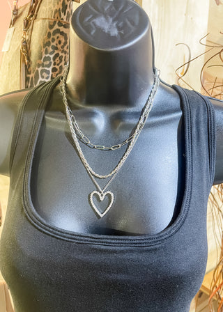 3-Layered Metal Chain Heart Pendant Necklace