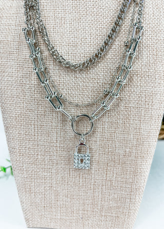 3-Piece Layered Lock Charm Necklace Set
