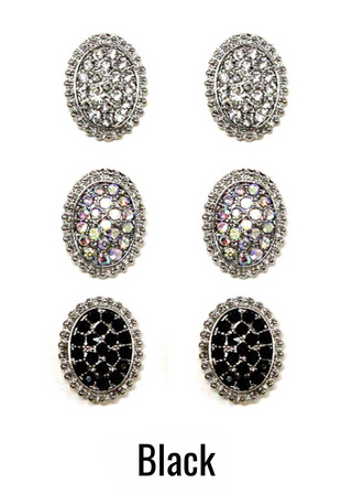 3 Pair Rhinestone Stud Earring Set