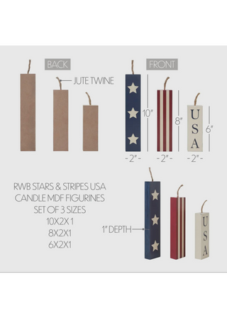 3 Piece Stars & Stripes USA Wooden Signs
