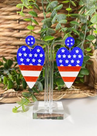 American Flag Heart Acrylic Earrings