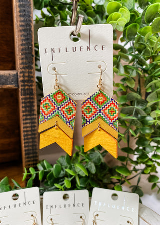 Anastasia Aztec Wooden Earrings - ALL SALES FINAL -