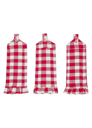 Annie Buffalo Check Red Button Loop Tea Towel Set of 3