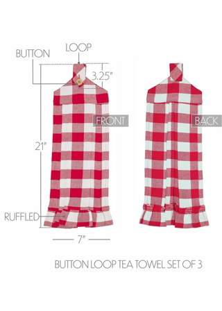 Annie Buffalo Check Red Button Loop Tea Towel Set of 3