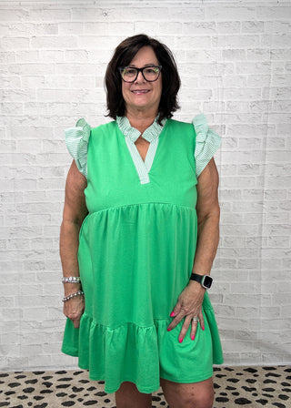 Apple Green Ruffle Sleeve Tiered Mini Dress