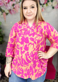 Apricot & Magenta Floral Lizzy Wrinkle Free Top | XL-3X