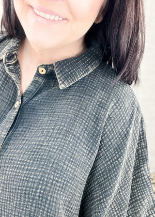 Ash Black Washed Double Gauze Button Down Shirt