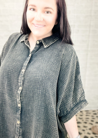 Ash Black Washed Double Gauze Button Down Shirt