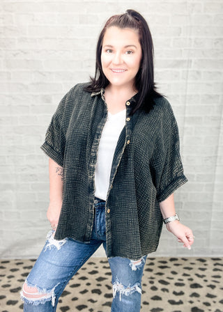 Ash Black Washed Double Gauze Button Down Shirt