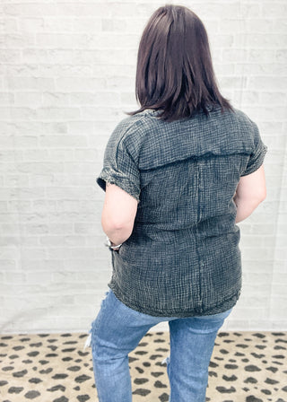 Ash Black Washed Double Gauze Raw Edge Top