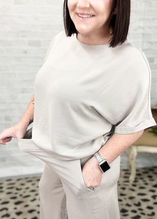 Ash Mocha Woven Short Sleeve & Long Pants Set