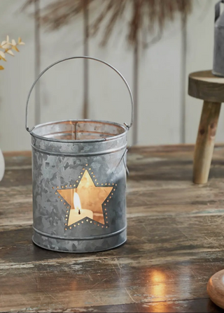 Big Galvanized Votive Candle Holder w/ Star Cutout