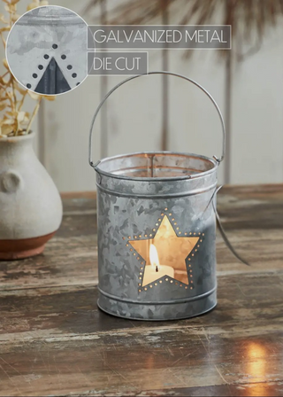 Big Galvanized Votive Candle Holder w/ Star Cutout