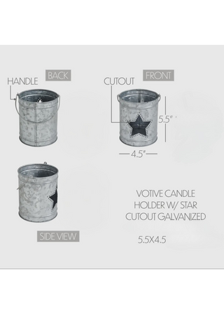 Big Galvanized Votive Candle Holder w/ Star Cutout