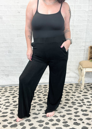 Black Acetate Slinky Wide Leg Pants