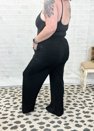 Black Acetate Slinky Wide Leg Pants