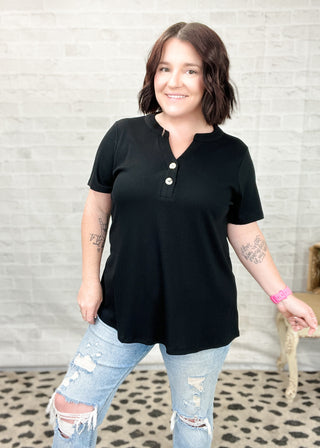 Black Boyfriend Baby Rib Henley Top