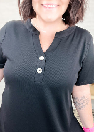 Black Boyfriend Baby Rib Henley Top