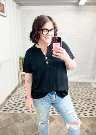 Black Boyfriend Baby Rib Henley Top