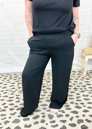 Black Crepe Crinkle Wide Leg Pants