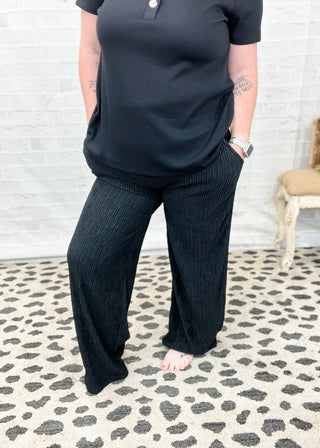 Black Crinkle Wide Leg Pants