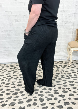Black Crinkle Wide Leg Pants