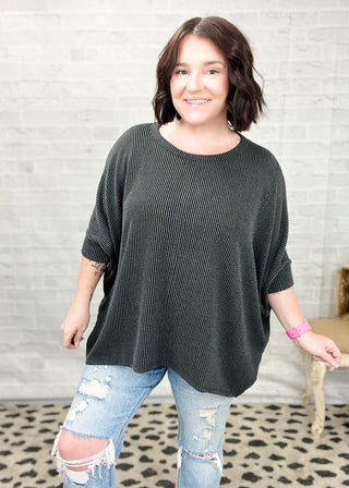 Black Curly Rib Poncho Knit Top