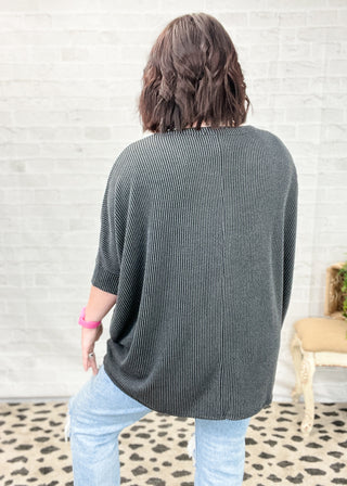 Black Curly Rib Poncho Knit Top
