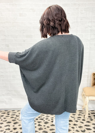 Black Curly Rib Poncho Knit Top
