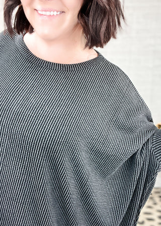Black Curly Rib Poncho Knit Top