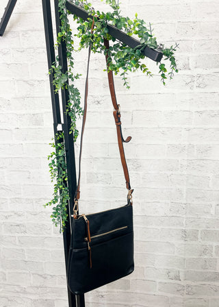 Black Double Front Pocket Crossbody Bag