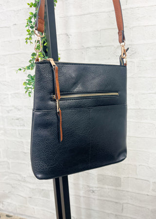 Black Double Front Pocket Crossbody Bag