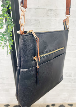 Black Double Front Pocket Crossbody Bag