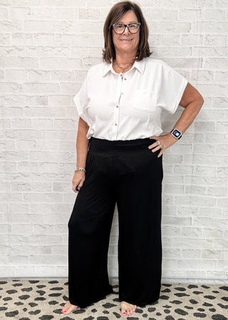 Black Fold Over Wide Leg Solid Pants