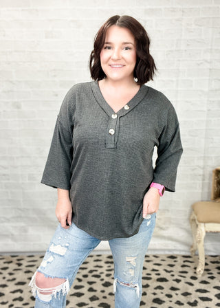 Black Take Your Place 3/4 Sleeve Thermal Top