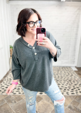 Black Take Your Place 3/4 Sleeve Thermal Top