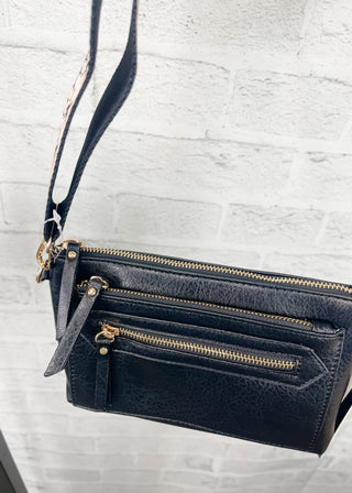 Black Triple Zipper Guitar Strap Crossbody