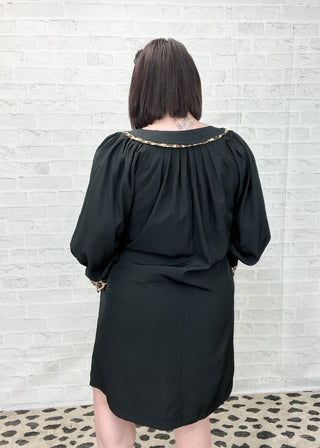 Black Tunic Dress with Leopard Trim Accents