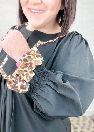 Black Tunic Dress with Leopard Trim Accents