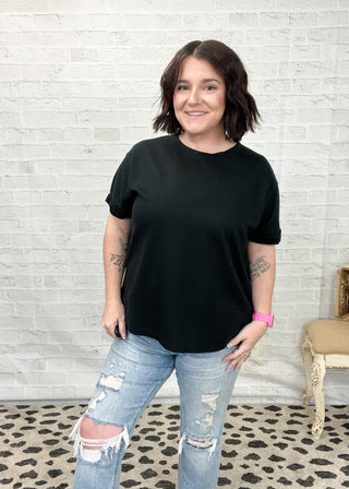 Black Two-Tone Thermal Dolman Top